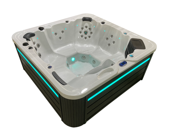 side view of CX-6 hot tub with internal lighting